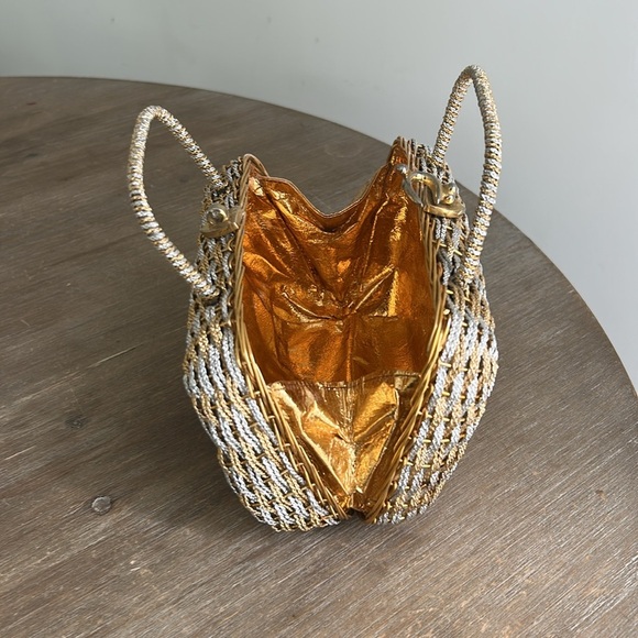 KORET Woven Golden and Silver Metallic Top Handle Handbag Vintage 60’s - Picture 4 of 15